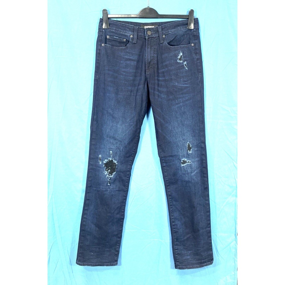 EXPRESS Slim Fit DARK BLUE Destroyed Stretch Denim 5-POCKETS Men's JEANS 31x34